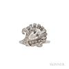 Platinum and Diamond Ring, c. 1950s, centering a prong-set pear-shape diamond weighing 0.87 cts., surrounded by baguette and 