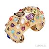18kt Gold Gem-set "Fifties" Bracelet, Seaman Schepps, the hinged bangle bezel-set with gemstones including moonstone, coral, 