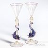 Two Venetian Glass Flutes with Serpents