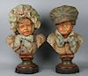 19C Austrian terracotta 2 figurines Busts