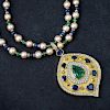 An Emerald Sapphire Diamond and Pearl Pendant Necklace, with an AGL Report