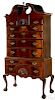 New England Queen Anne mahogany veneer high chest