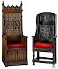 Two Gothic revival carved oak great chairs