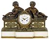 French bronze and marble mantel clock
