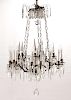 A LATE 20TH CENTURY BRONZE AND CRYSTAL CHANDELIER