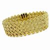 Vintage Italian 18 Karat Yellow Gold Flexible Mesh Wide Bracelet with Small Diamond Accents to Clasp.
