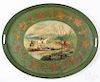 Oval tole tray with foxhunting scene