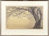 Toshi Yoshida woodblock, titled Cherry Blossoms