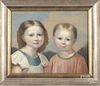Oil on panel portrait of two young girls, 19th c.
