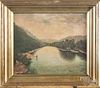 Oil on board landscape with lake