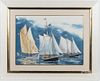 Watercolor of sailboats, signed P. Pahl A.S.M.A.