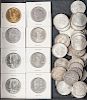 Forty-three pre-1964 silver half dollars.