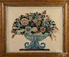 American watercolor and cutwork urn of flowers