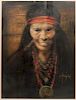 Signed d'Avignon- Native American Indian Pastel