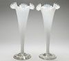 Murano Glass Trumpet Vases, White & Ruffled