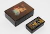 Russian Lacquered Hand-Painted Boxes, 2 Vintage
