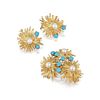 A Yellow Gold Starburst Brooch and Earrings Set