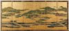 Antique Japanese 6-Panel Painted Paper Screen