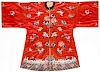 Antique Chinese Red Silk Embroidered Robe