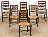 Set of 6 Dining Chairs, Ladder Back with Rushed Seat
