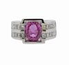 18k Gold 3ct Pink Sapphire Diamond Ring