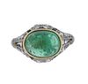 Art Deco Gold Platinum 3.8ct Emerald Diamond Ring