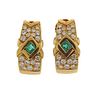 18k Gold Diamond Emerald Half Hoop Earrings