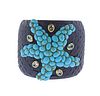 Blue Topaz Turquoise Leather Wide Cuff Bracelet