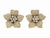 18K Gold 9.50ctw Diamond Flower Earrings