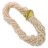 18K Gold Pearl Diamond Multi Strand Necklace