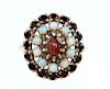 14K Yellow Gold Garnet and Opal Oval Ring, Size 7