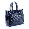Chanel Black Patent Leather Quilted Large Tote. Silver-tone hardware.
