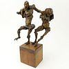 Laura Goodman, American (1910-2004) Mid Century Modern Bronze Sculpture of Two Figures on Wooden Base.