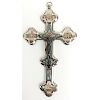 Antique Italian Silvered Bronze Micro Mosaic Crucifix Cross. Micro tiles showing the Vatican with applied brass Corpus.