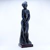Large Lladro Monochrome Ceramic Nude. Depicting a maiden on a naturalistic base. Signed Lladro Catala Blanes 1980.