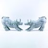 Large Pair of Chinese Jade Carved Water Buffalo Sculptures.