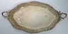 Continental silver oval tray with repousse borders and circular wreath handles. lg. 23 3/4in., 42.4 troy ounces