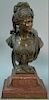 Paul Duboy (1830-1887) bronze bust on rouge marble base "Beatrix", signed P. Duboy on base (chips to marble). ht. 23 1/2in. P