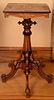 Renaissance Revival walnut pedestal with burl walnut top having gilt incising on gilt incised and ebony decorated pedestal se