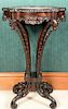 Rosewood pedestal with inset shaped marble top having gadrooned edge and carved supports on scrolled feet. ht. 38in., top: 16