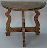 Continental walnut demilune table, set on carved legs with plain stretchers, 17th - 18th century (restored). ht. 28 3/4in., w