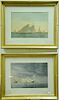 Fred S. Cozzens, pair of colored lithographs, untitled, sailing at dusk and sailboats caught in a storm, pencil signed lower