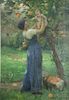 Virginie Demont-Breton (1859-1935), oil on canvas, "mere et Enfant Dans Le Jardin" "Mother and Child in the Garden", picking
