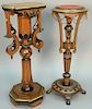 Two piece lot to include a Renaissance Revival walnut pedestal having round felt top, brass chains, ebonized decoration, and