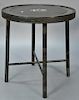 Round stand with pietra dura inlaid top having various flowers and butterfly, all set on turned legs with X stretcher