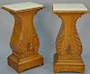 Pair of oak pedestals, each with newer marble top. ht. 34in., top: 15" x 18" Provenance: Property from the Estate of Frank Pe