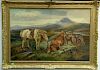 Charles Dudley (19th/20th century), oil on canvas, Elk Hunt, signed lower right: Chas Dudley, having WT Burger Co. label on v