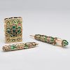 Rare Marcus & Co. Match Safe, Pencil and Pen Knife Set in Gold, Enamel and Emeralds