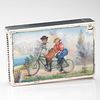 German .800 Silver Match Safe with Enameled Bicycle Scene