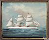 China Trade oil on canvas of a three masted yacht